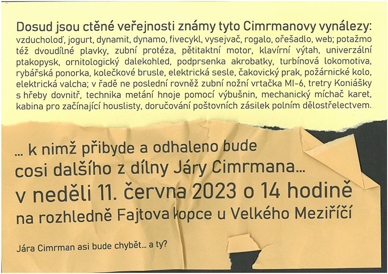 Plakát odhalení Jara Cimrman 11.6.2023